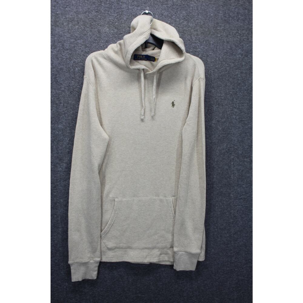 POLO RALPH LAUREN Waffle-knit Cotton Hoodie Mens Large Cream Neutral